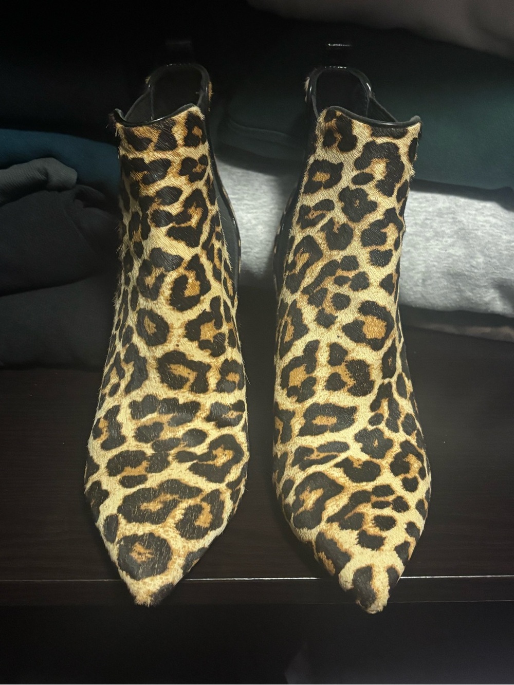 Michael Kors Leopard Print Pointed Ankle Boots - Black & Tan